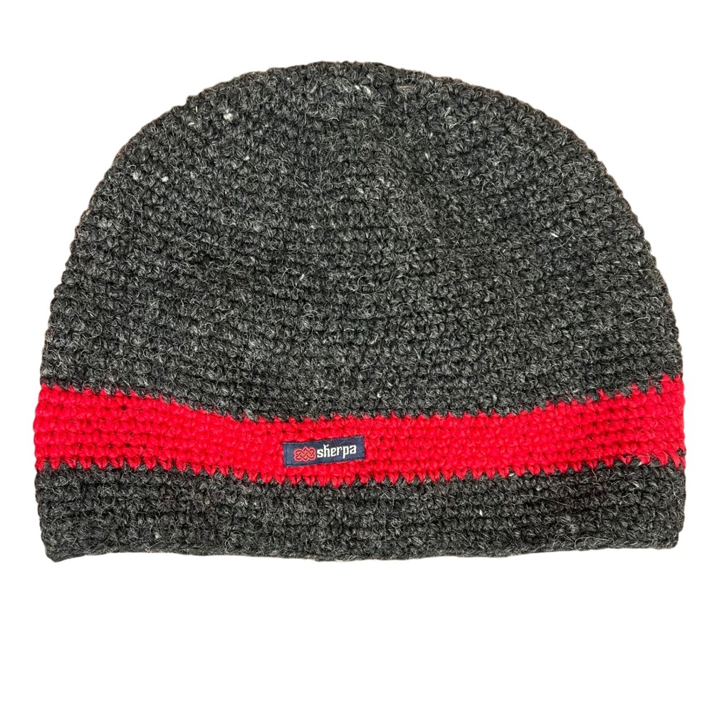 Sherpa Adventure Gear Lambswool Beanie Gray Red Stripe Fleece Lined Nepal KH209